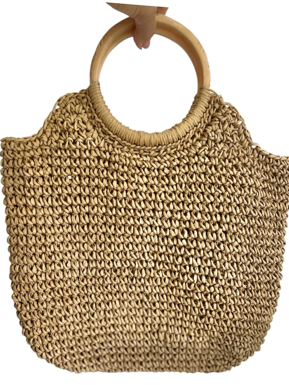 Tommy Bahama Tan Raffia Straw Hobo Carved Handles Leaves Charms Tote Bag EUC